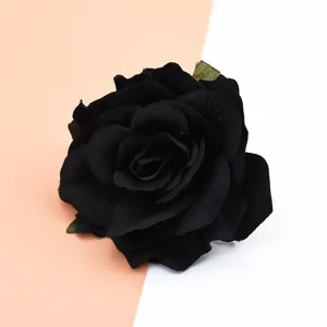 Schwarze künstliche Samtrose Blume Zubehör für DIY Haarspange Brosche Hochzeitsdeko.
