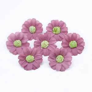 Testine di margherite in seta artificiale viola mini fiori finti per scatola regalo 7pz