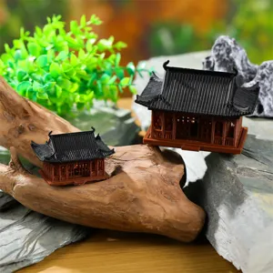 Chinese Zen Miniature Resin Pavilion Ornament Bonsai Micro Landscape Decor Desktop Office Bookshelf Decoration Figurine