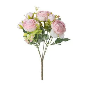 Bouquet di fiori di peonia artificiali rosa in seta per decorazione casa dettaglio