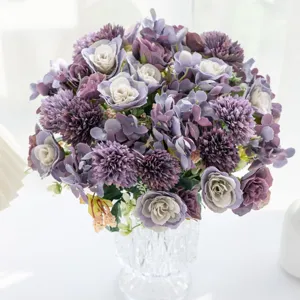 Nordic artificial hydrangea peony flower arrangement home decor table fake bouquet vase.