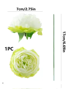 Artificial peony flower head and stem detail shot, 7cm diameter and 17cm length for decor.