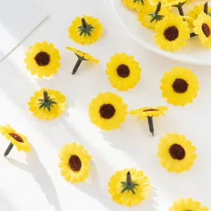 Mini artificial sunflower heads set, yellow silk craft flowers for DIY garlands and hats.