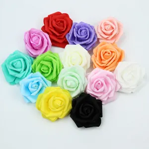 Colorful PE foam artificial rose flower heads detail view, perfect for DIY craft and decor.