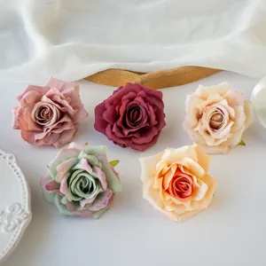 Artificial curled rose flower heads 8cm, vintage DIY handmade garland and floral wall backdrop.