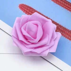 Close-up detail of light purple artificial PE foam rose flower head for DIY crafts and decor.