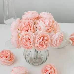 Artificial peony silk flowers 8cm bouquet table centerpiece for home wedding party decor pink
