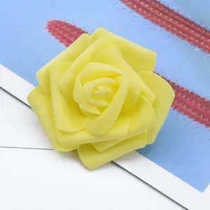 Yellow PE foam rose flower head artificial flower for DIY wedding decoration and floral crafts.