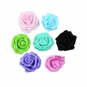 Colorful PE foam artificial rose heads for DIY wedding bouquets, party decorations, and gifts.