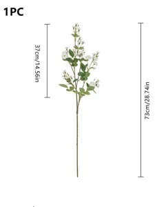 Detailed specification view of long stem artificial white mini rose flower branch for decor.