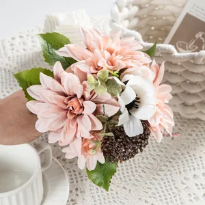 Simulation flower bouquet pink dahlia mixed home decoration wedding photography prop