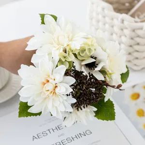 Close-up detail of artificial white dahlia bouquet, perfect for home decor and photo props.