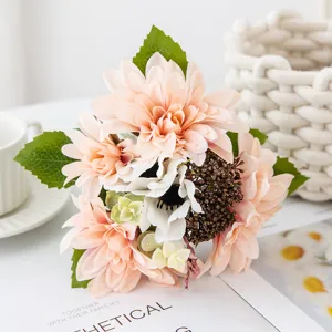 Beautiful artificial flower bouquet peach chrysanthemum home wedding decoration photo prop decor