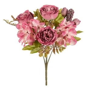 Europäischer Retro 7-Kopf Herbst Pfingstrose künstliche Blumenstrauß, Detailansicht Heimdeko.