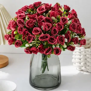 Artificial rose flower bouquet with 5 forks faux floral for home wedding party decoration.