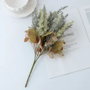 Artificial flocked lavender flower bouquet, pastoral style green plant for home wedding decor.