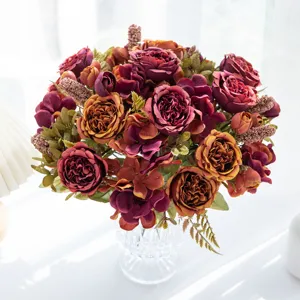 Europäisch Vintage Herbst Pfingstrose Künstliche Blume Bündel Seidenblumen Für Zuhause Hochzeit Party Fotografie Dekoration