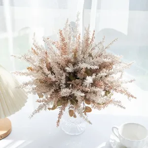 Artificial flocked lavender bouquet faux flower arrangement for home decor and wedding setup.