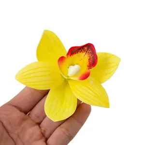 Artificial yellow orchid flower head simulation floral decor for cake dessert display diy craft