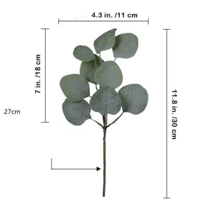Artificial eucalyptus leaf branch for floral arrangement, home decor, and DIY crafts.