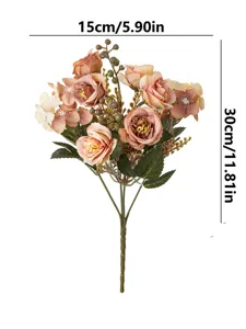 Kunstmatige rozen boeket neppe bloemen voor bruiloft en huis decoratie roze 30cm