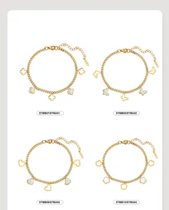 Detailed showcase of four stainless steel charm bracelets in clover and heart designs