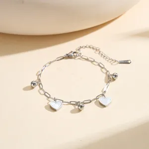 Minimalist 304 Stainless Steel Heart Anklet For Women Natural Shell Inlay Gold Silver Tone Paperclip Chain Ankle Bracelet Summer Beach Jewelry Gift