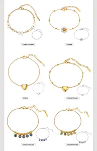 Collection of stainless steel bracelets and anklets with butterfly and heart charms.