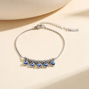 18K Gold Plated 304 Stainless Steel Evil Eye Anklet Bracelet For Women Bohemian Blue Eye Bead Adjustable Foot Jewelry
