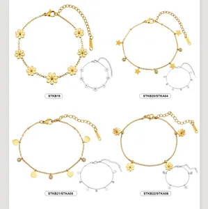 Detailed collection of stainless steel charm bracelets with star and heart designs