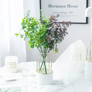 Artificial Eucalyptus Plant Fake Greenery Flowers in Ceramic Vase for Home Room Decor