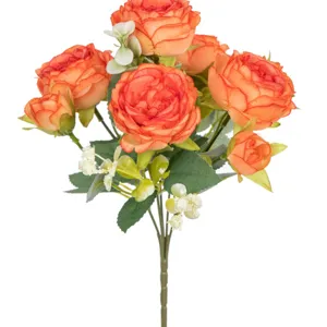 Bouquet di fiori peonie artificiali europee rose arancioni per decorazioni casa e soggiorno