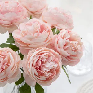 Artificial pink peony flower bouquet for home decoration and wedding arrangement detail