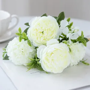 Mooi kunstmatig pioenroos hortensia boeket zijden bloemen bruiloft decoratie wit