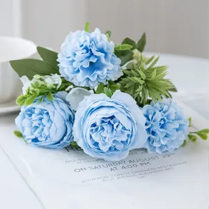 Blauwe kunstbloemen pioenen boeket voor huisdecoratie huwelijk feest fotografie rekwisieten.