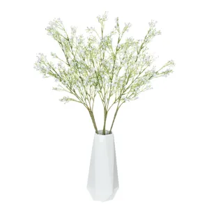 Artificial baby breath flower bouquet with white ceramic vase for home decor wedding party