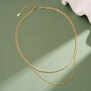 Vista detallada de un collar de doble cadena con brillantes acentos de circonita.