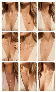 Colección de nueve elegantes collares dorados con perlas y circonitas