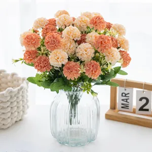 Mazzo di Fiori in Seta Artificiale 7 Forche Palla di Crisantemo Con Vaso in Vetro Trasparente Per Festa di Matrimonio Decorazione della Casa Accessori per Fotografia