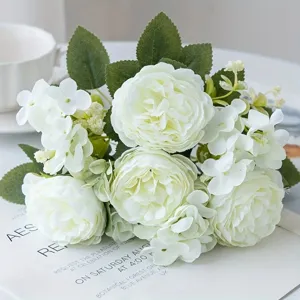 Artificial rose flower bouquet white peony wedding photography props home decor