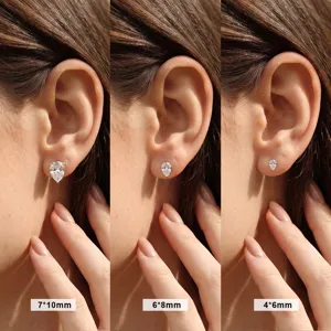 Comparaison des tailles de boucles d'oreilles poire en zircone 7x10, 6x8 et 4x6mm