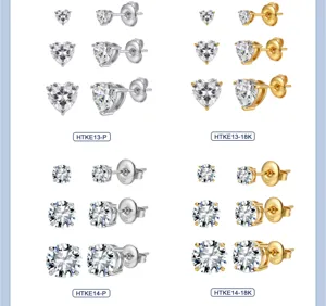 Différentes tailles de boucles d'oreilles CZ cœur et rondes en acier inoxydable 316 or et argent