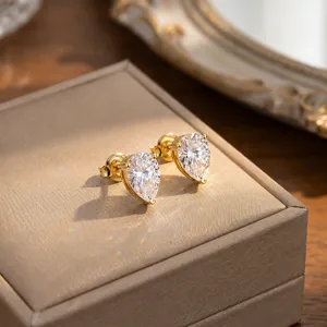 Boucles d'Oreilles Clous en Acier Inoxydable 316 Coupe Poire Strass Or Argent Plaqué Goutte d'Eau Boucles d'Oreilles pour Femmes Bijoux Minimalistes à la Mode