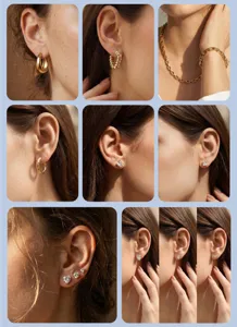 Collage détaillé de boucles d'oreilles et colliers en or avec pierres de zircone
