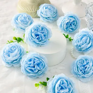 Artificial blue peony silk flower head detail shot, perfect for wedding decor and photo.