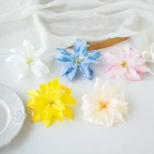 Close-up detail of artificial lily flowers set, multi-color decorative floral props for wedding.