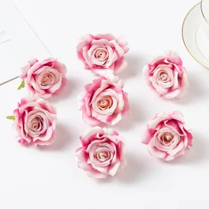 Artificial silk rose heads pink gradient flowers for DIY craft wedding party home decor display.