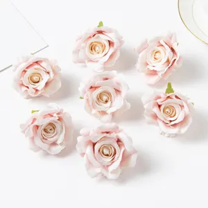 Artificial silk rose flower heads pink fake flowers for DIY wedding party home decor photography
