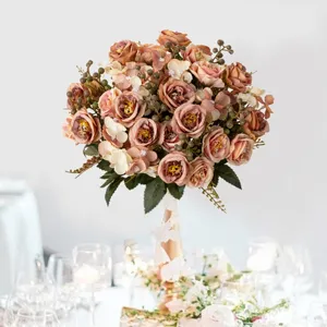 Kunstmatige rozen bloem boeket middelpunt huwelijk tafeldecoratie roze neppe bloemstuk