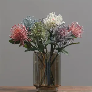 Künstliche Blumen Strauß Vintage Stil Nadelkissen Blumenarrangement mit Glasvase für die Heimdeko